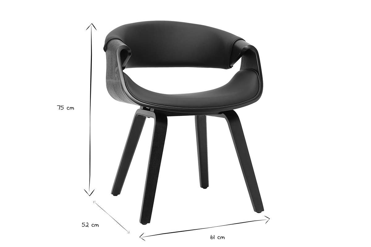 Fauteuil design noir et bois noir ARAMIS