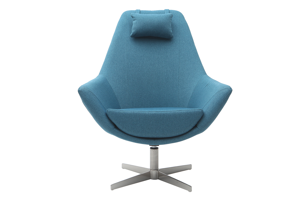 Fauteuil design pivotant en tissu bleu canard et pied mtal AMADEO