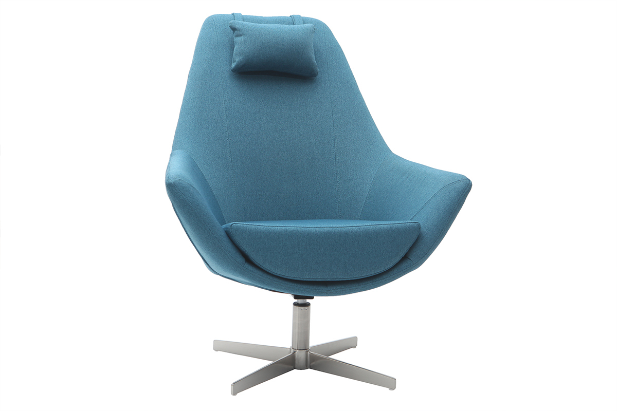Fauteuil design pivotant en tissu bleu canard et pied mtal AMADEO