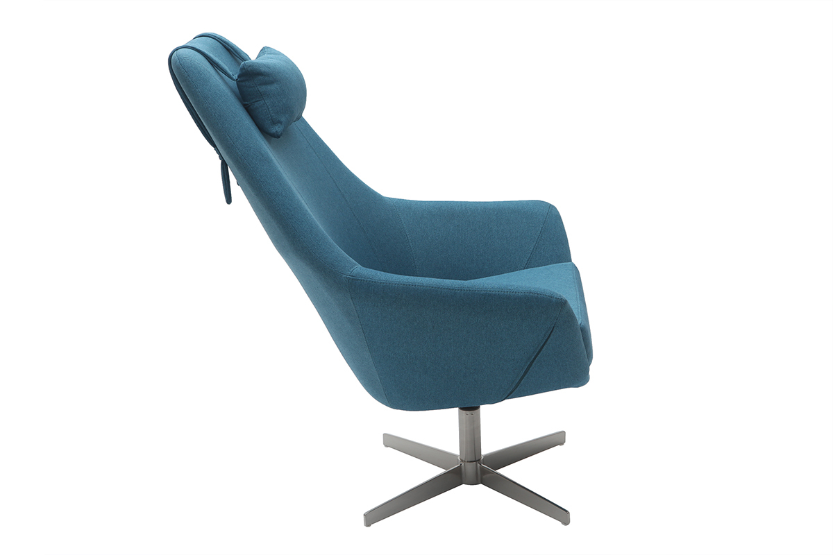 Fauteuil design pivotant en tissu bleu canard et pied mtal AMADEO