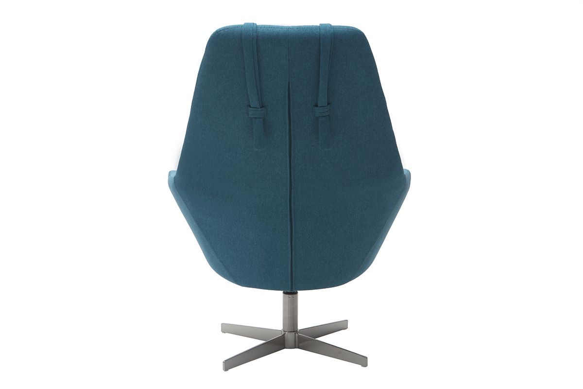 Fauteuil design pivotant en tissu bleu canard et pied mtal AMADEO