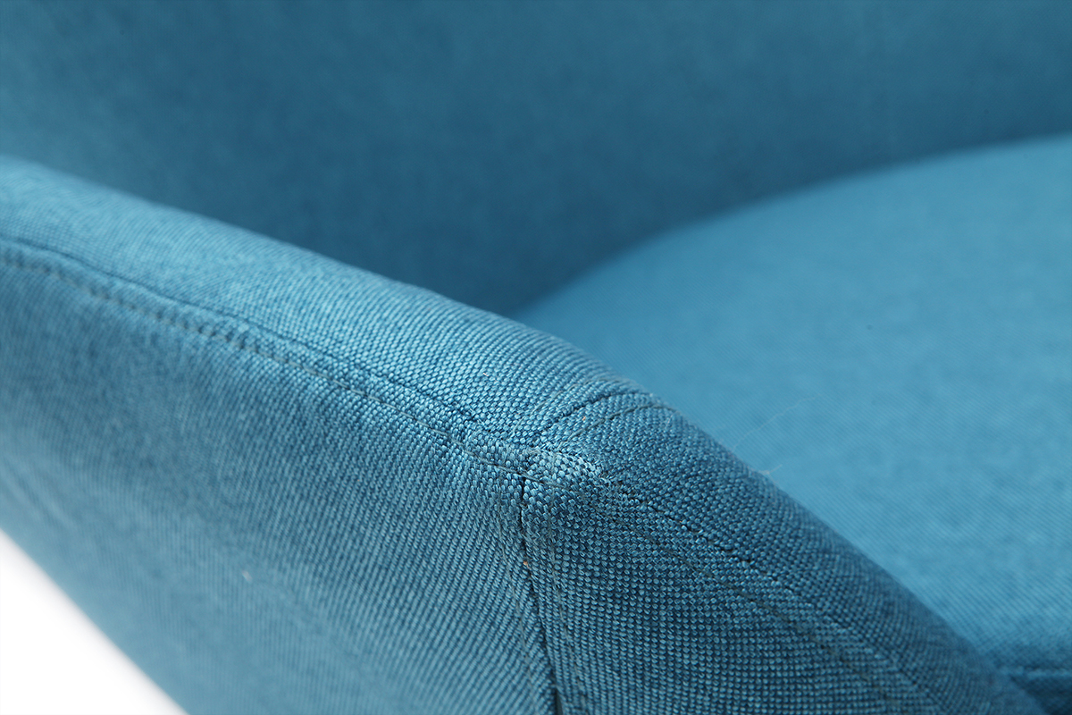 Fauteuil design pivotant en tissu bleu canard et pied mtal AMADEO
