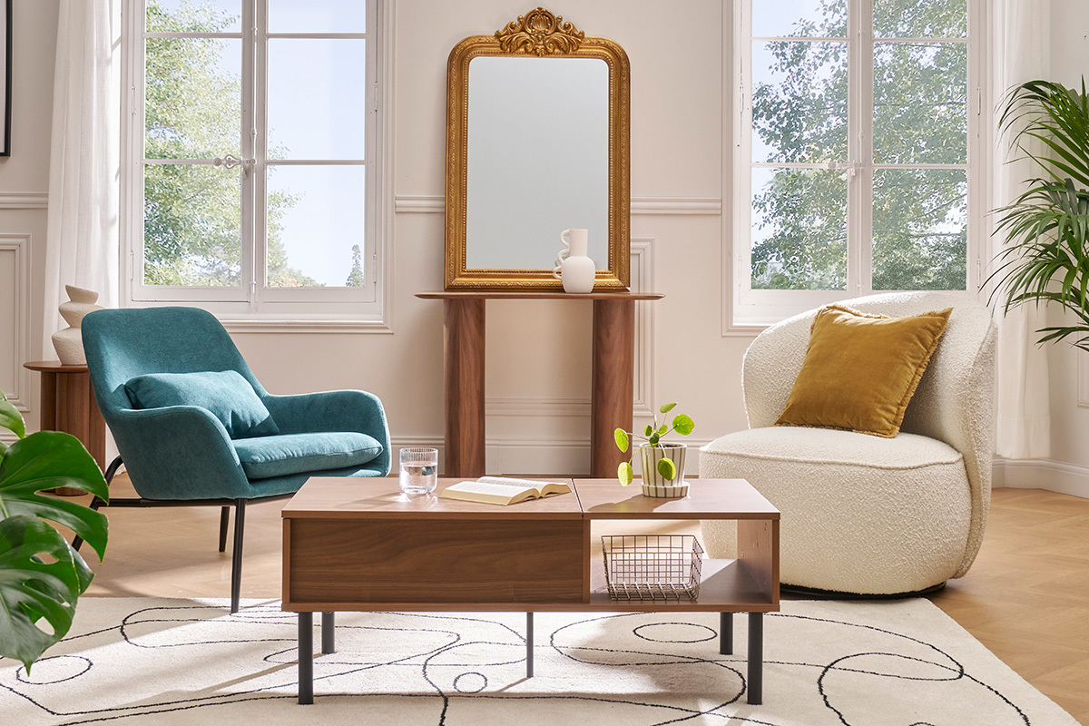 Fauteuil design pivotant en tissu effet laine boucle blanc AMBER