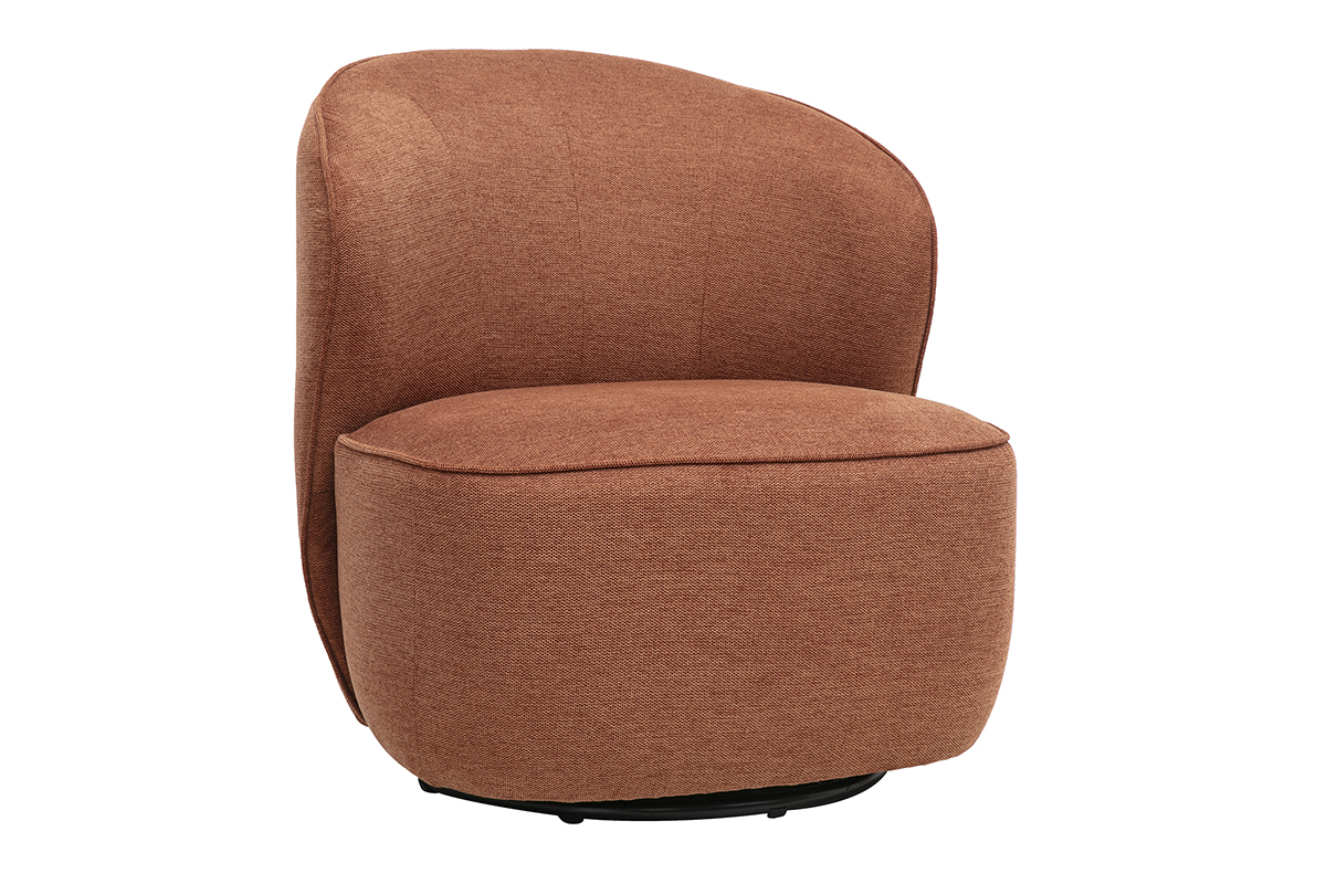 Fauteuil design pivotant en tissu effet velours textur� terre br�l�e AMBER