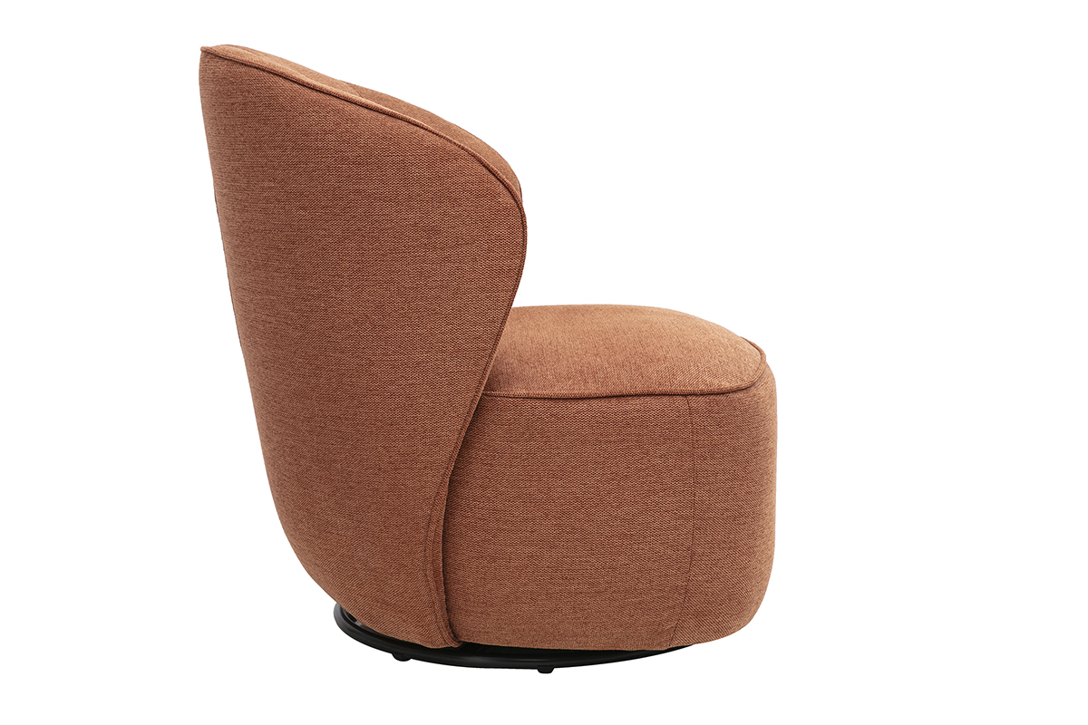 Fauteuil design pivotant en tissu effet velours textur� terre br�l�e AMBER