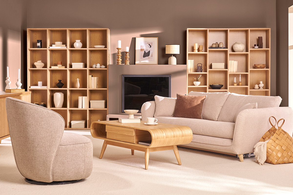 Fauteuil design pivotant en tissu taupe AMBER