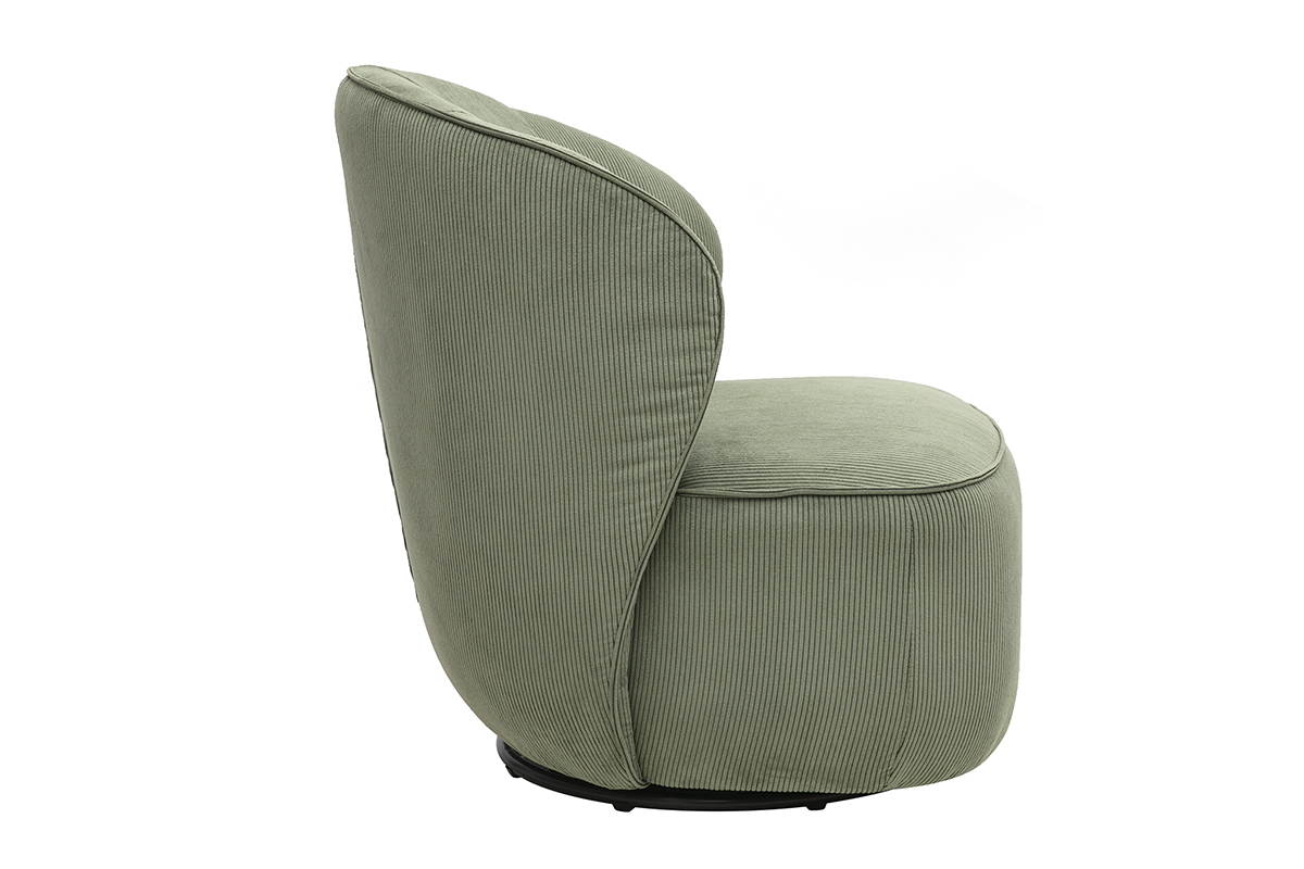 Fauteuil design pivotant en tissu velours c�tel� vert kaki AMBER