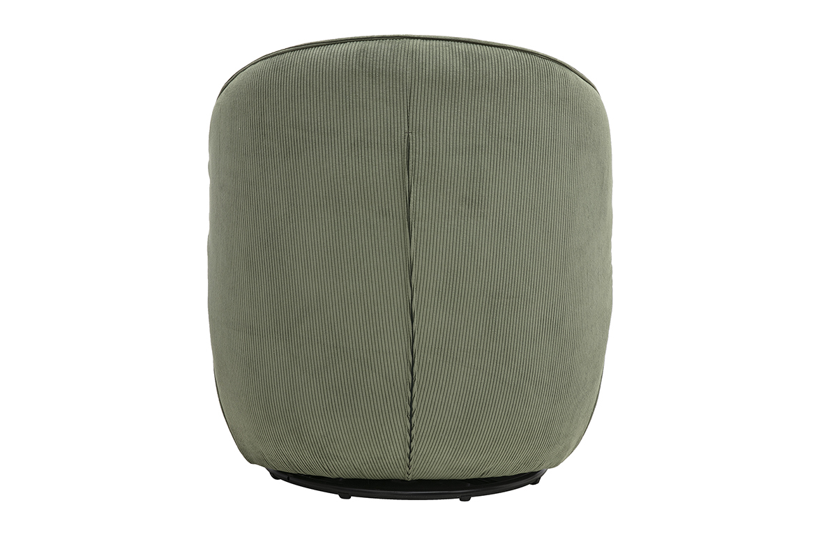 Fauteuil design pivotant en tissu velours c�tel� vert kaki AMBER