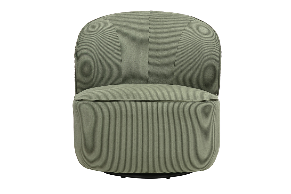 Fauteuil design pivotant en tissu velours c�tel� vert kaki AMBER