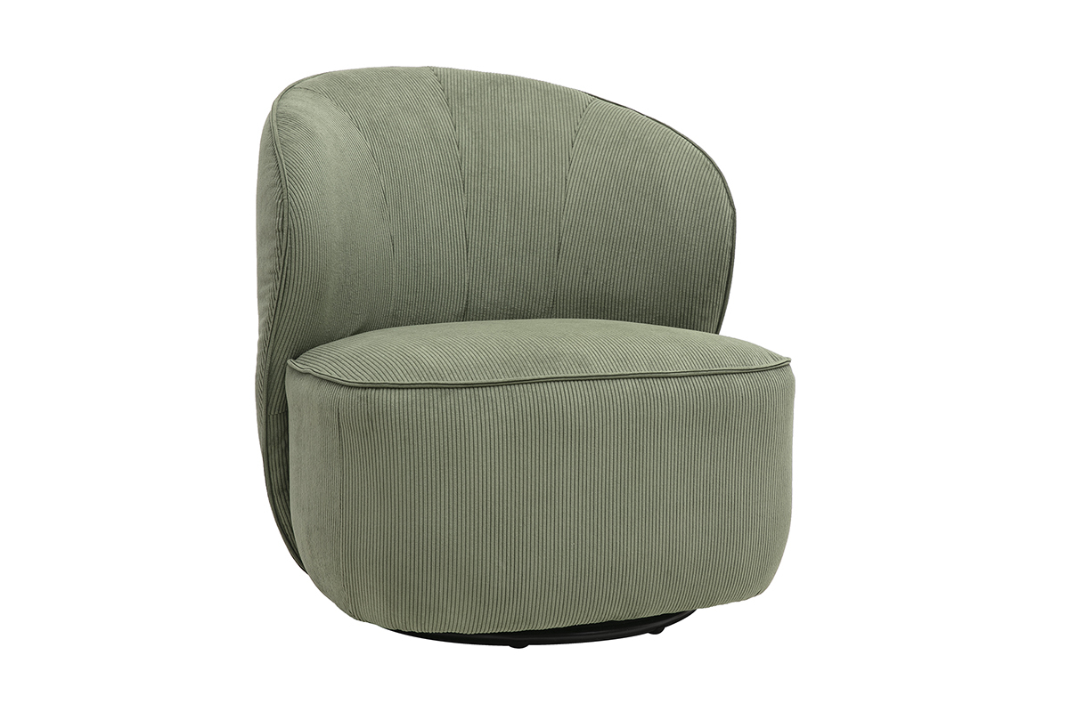 Fauteuil design pivotant en tissu velours c�tel� vert kaki AMBER