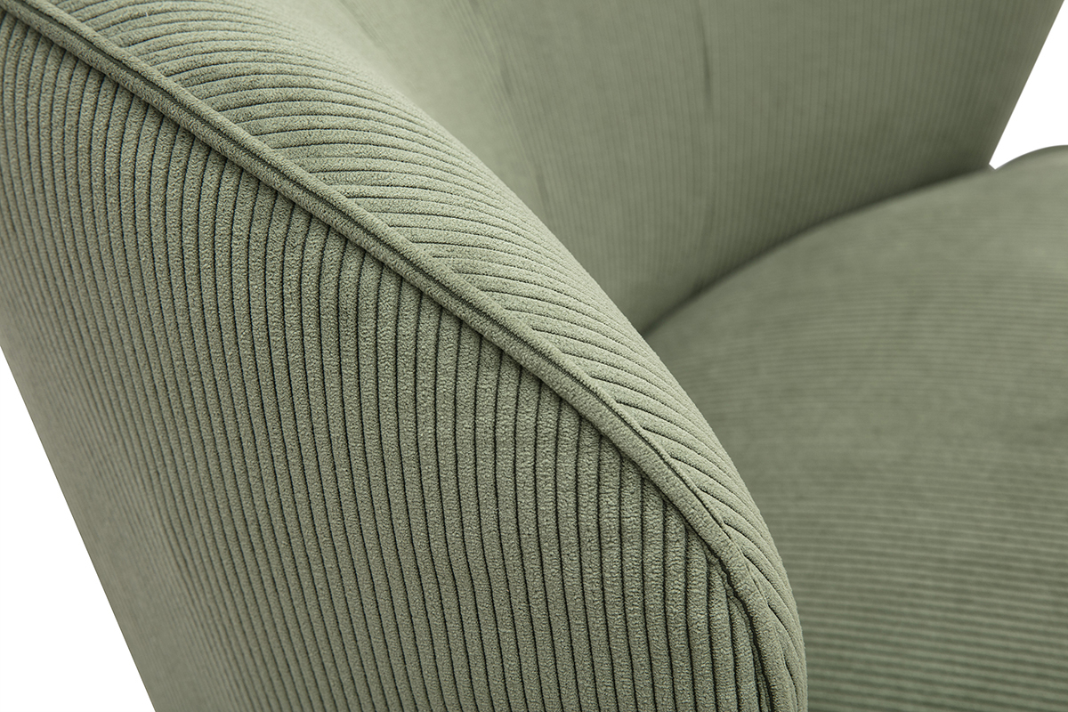 Fauteuil design pivotant en tissu velours c�tel� vert kaki AMBER