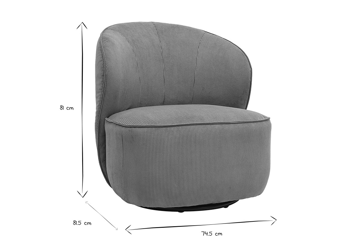 Fauteuil design pivotant en tissu velours c�tel� vert kaki AMBER