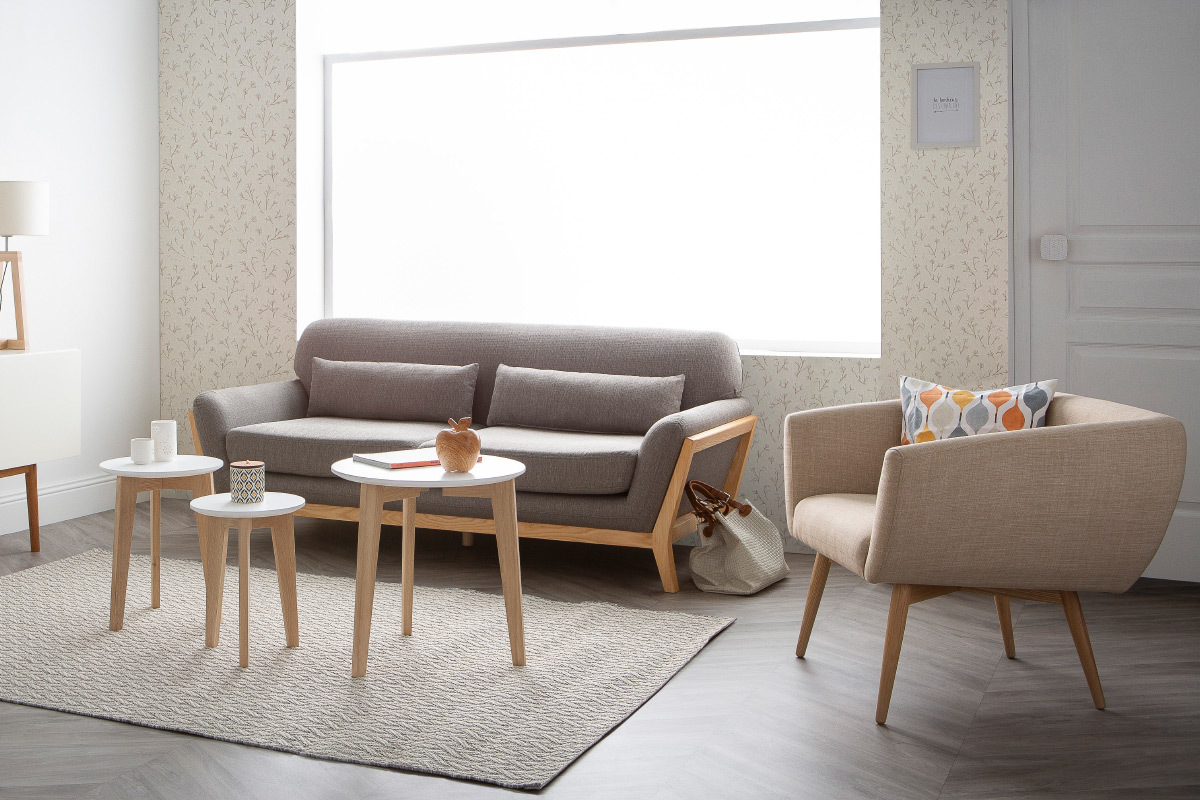 Fauteuil design scandinave tissu naturel ARTIK