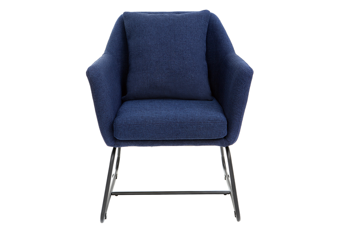 Fauteuil design tissu bleu fonc� et structure m�tal noir MONROE