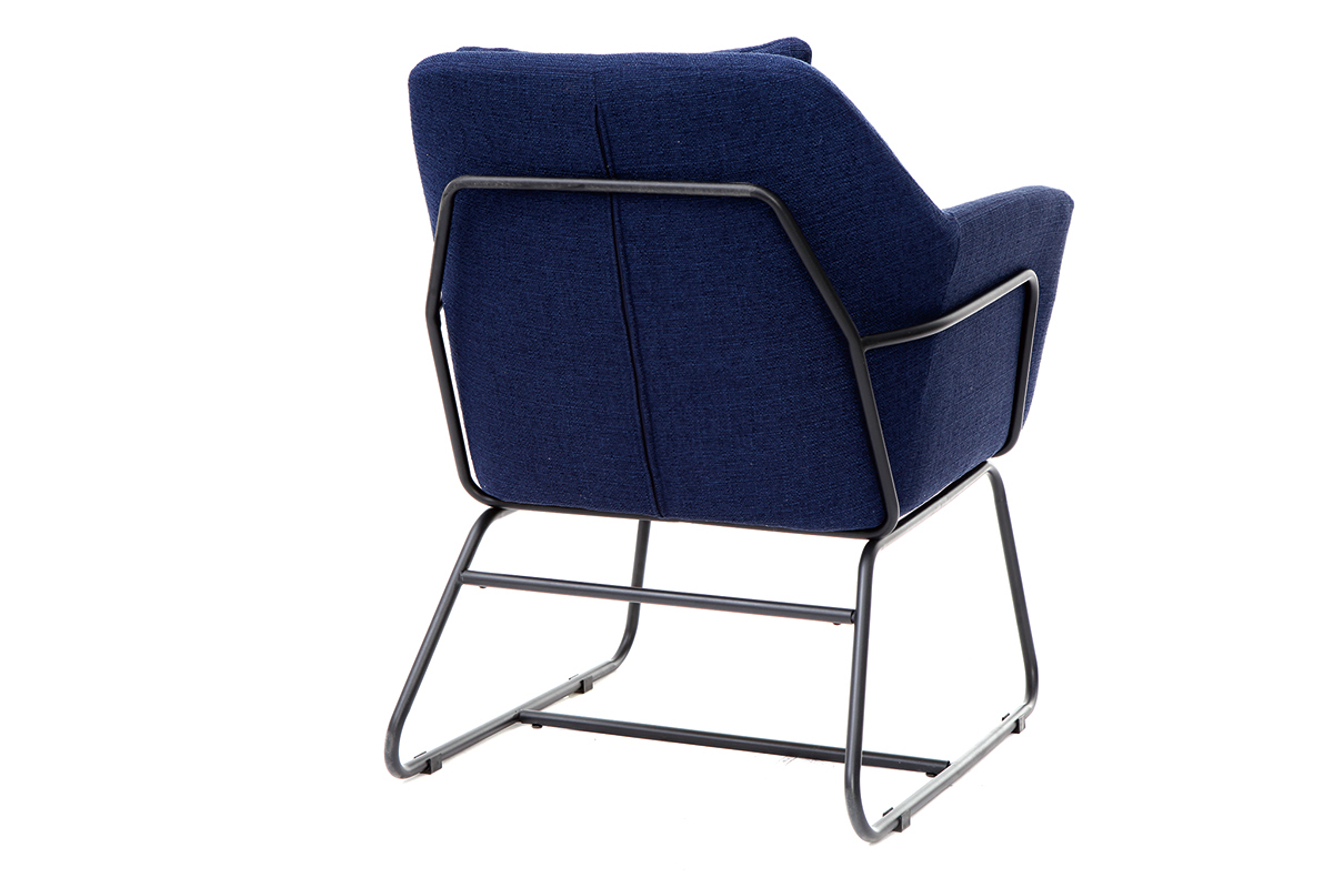 Fauteuil design tissu bleu fonc� et structure m�tal noir MONROE