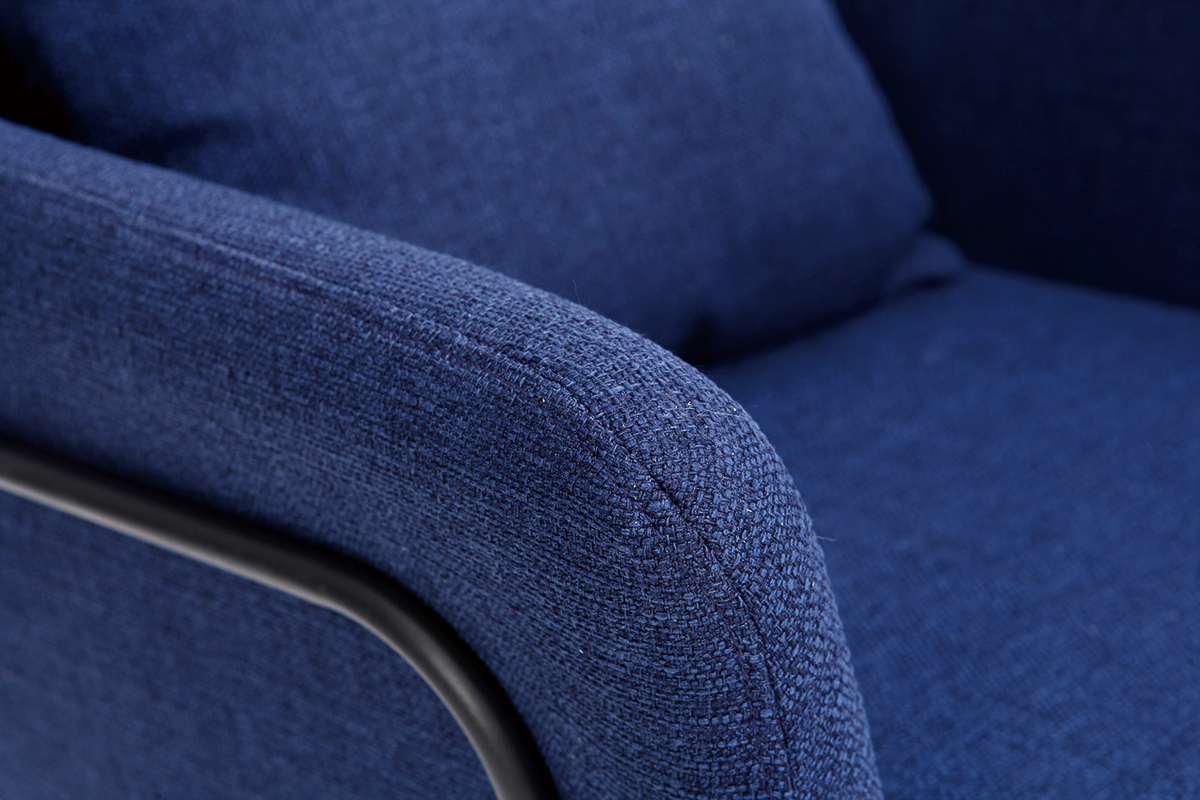 Fauteuil design tissu bleu fonc� et structure m�tal noir MONROE