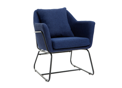 Fauteuil design tissu bleu fonc&eacute; et structure m&eacute;tal noir MONROE