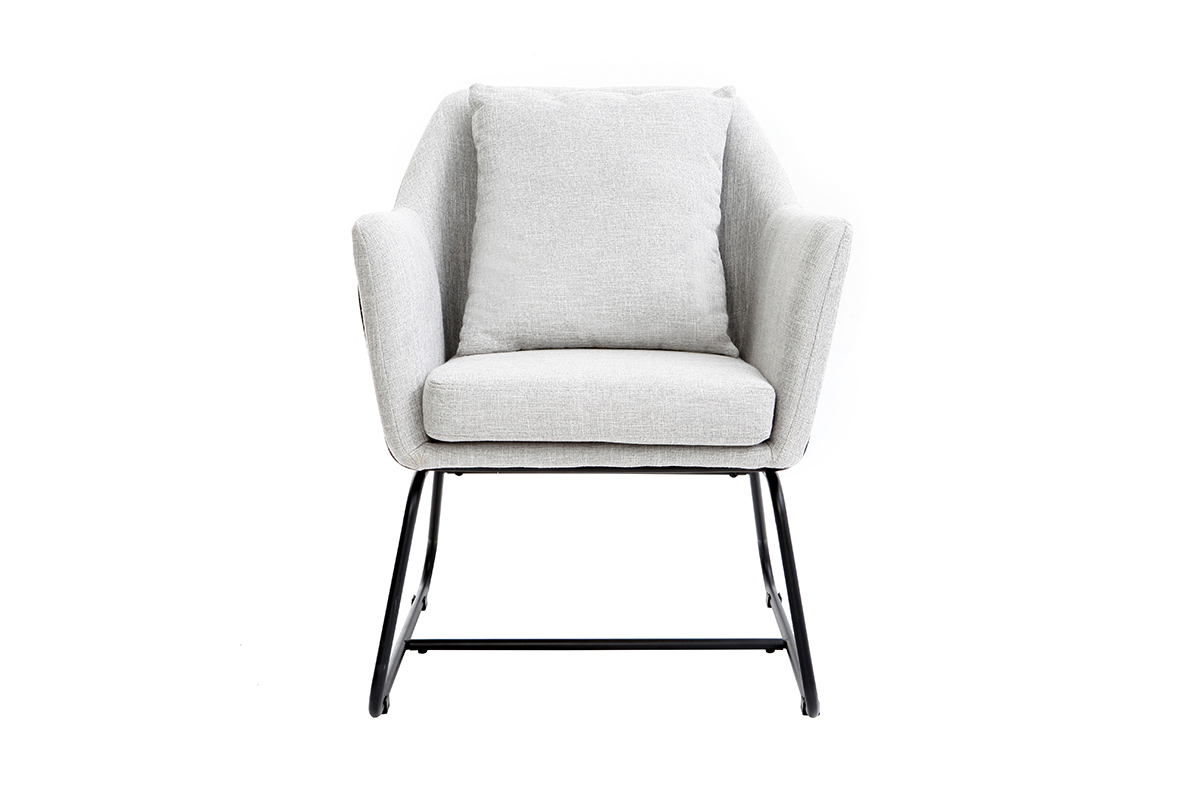 Fauteuil design tissu gris clair et structure m�tal noir MONROE