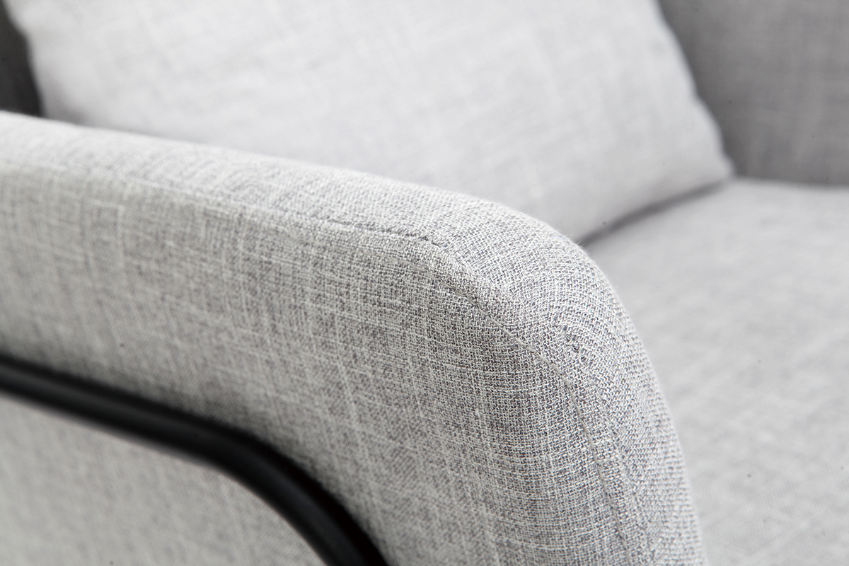 Fauteuil design tissu gris clair et structure m�tal noir MONROE
