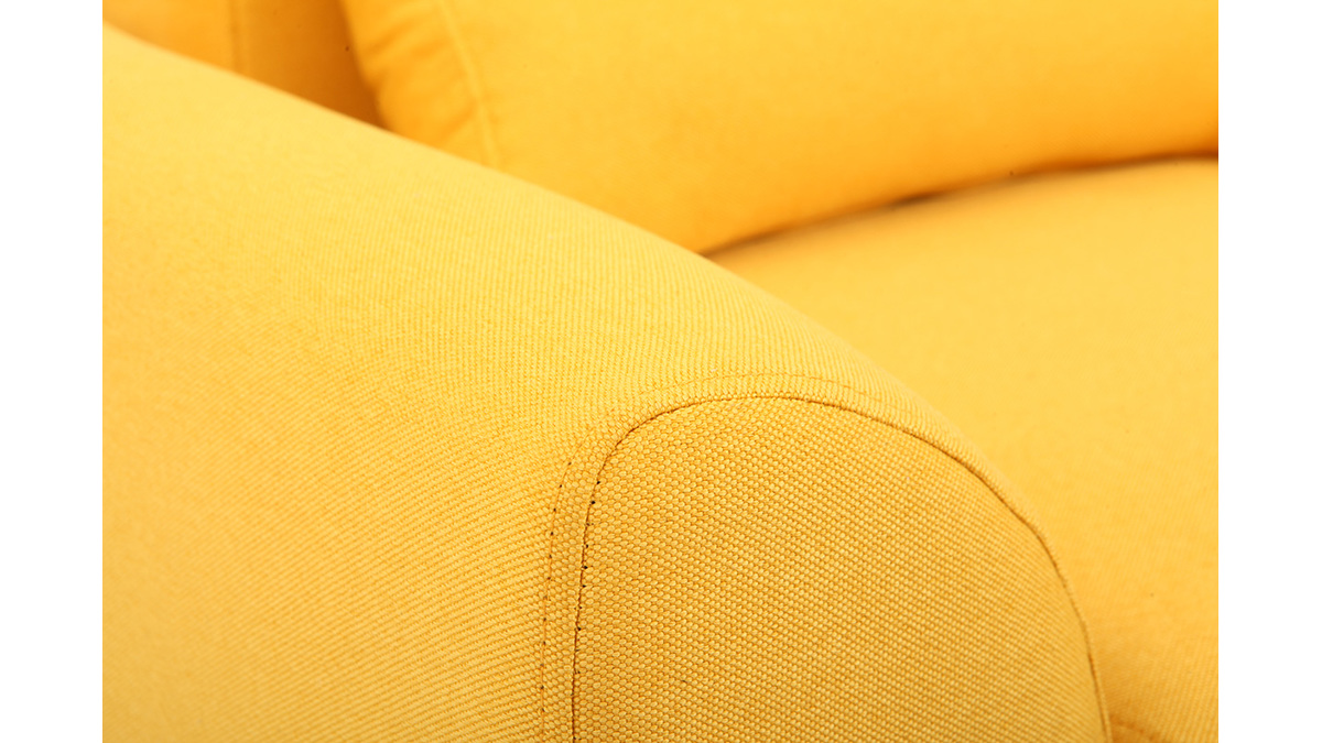 Fauteuil design tissu jaune et bois clair EKTOR