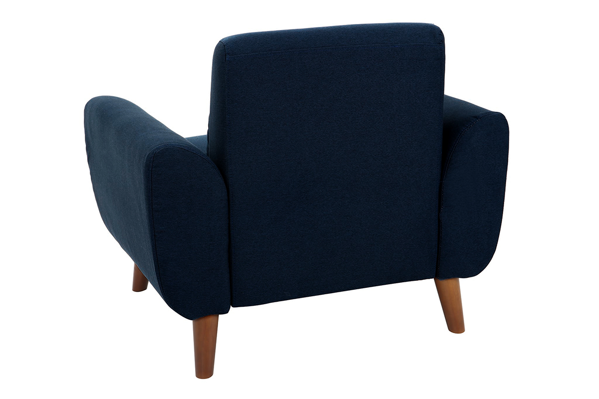 Fauteuil en tissu bleu fonc et bois fonc EKTOR