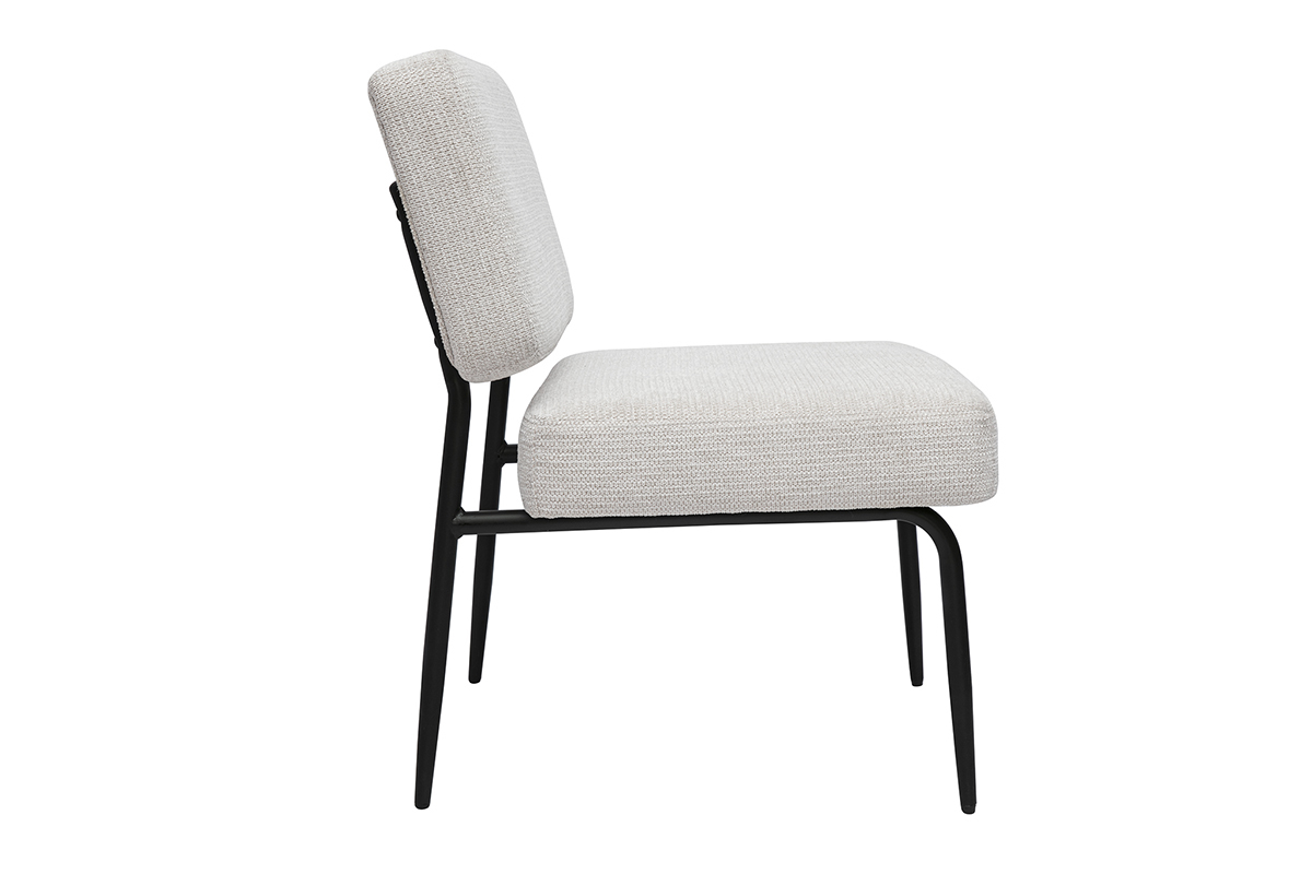 Fauteuil en tissu chenille beige et mtal noir VEDANA