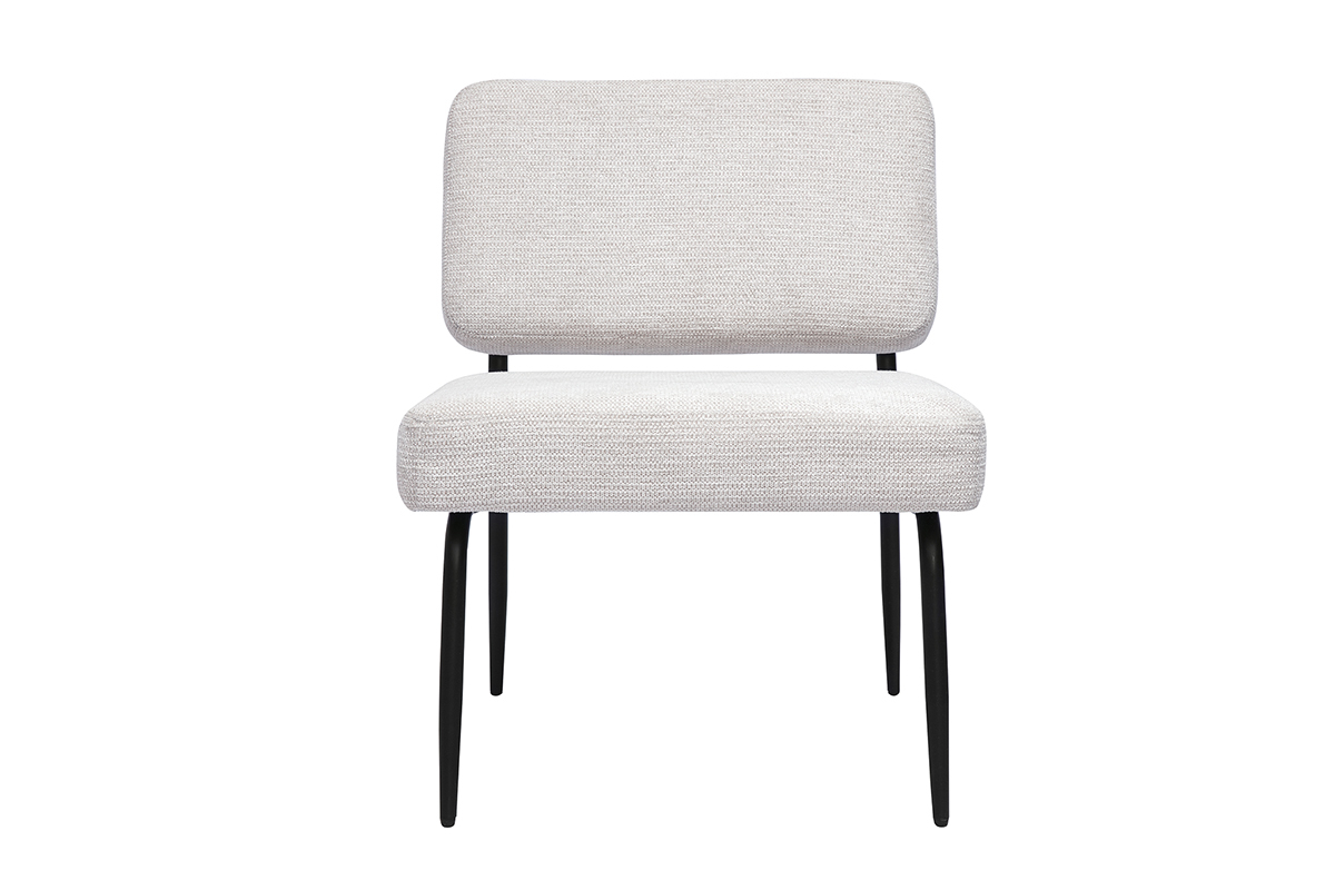 Fauteuil en tissu chenille beige et mtal noir VEDANA