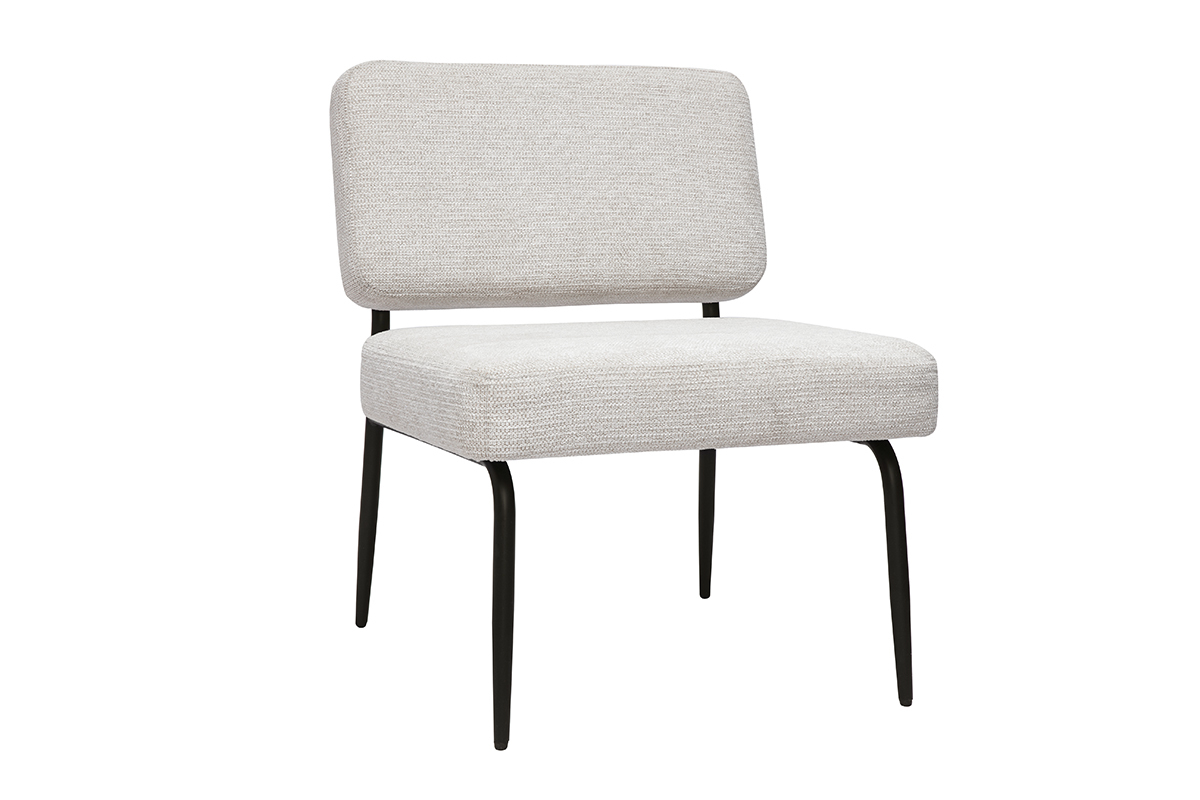 Fauteuil en tissu chenille beige et mtal noir VEDANA