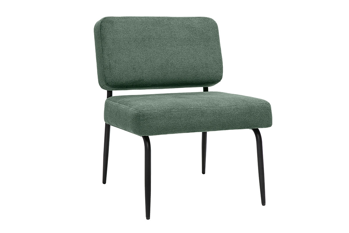 Fauteuil en tissu chenille vert kaki et m�tal noir VEDANA