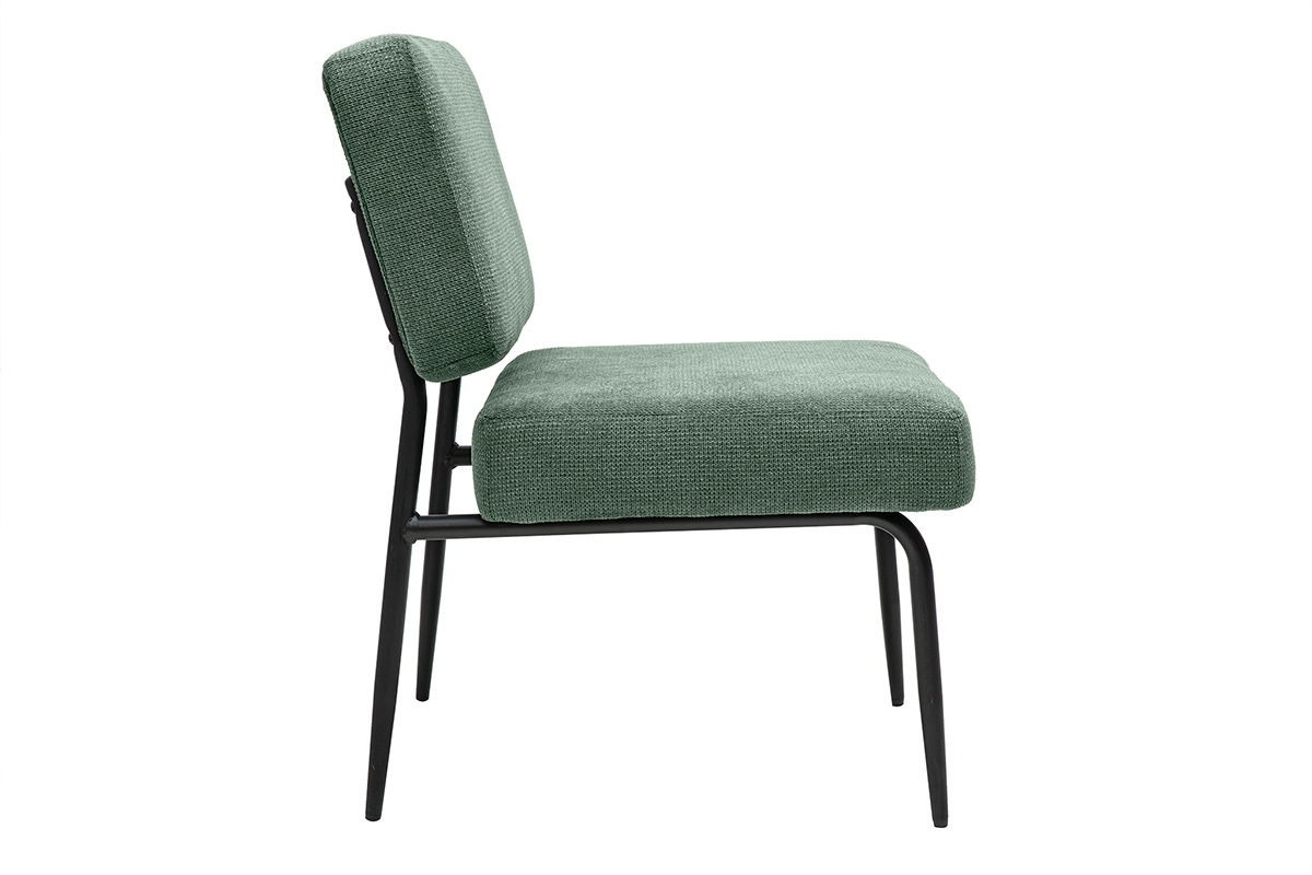 Fauteuil en tissu chenille vert kaki et m�tal noir VEDANA