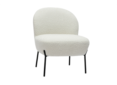 Fauteuil en tissu effet laine bouclée blanc et métal noir BELEY