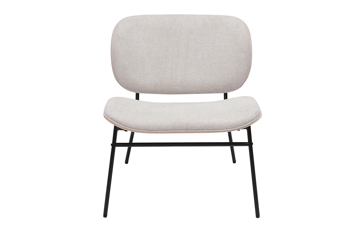 Fauteuil en tissu effet velours textur beige et mtal noir SHELBY