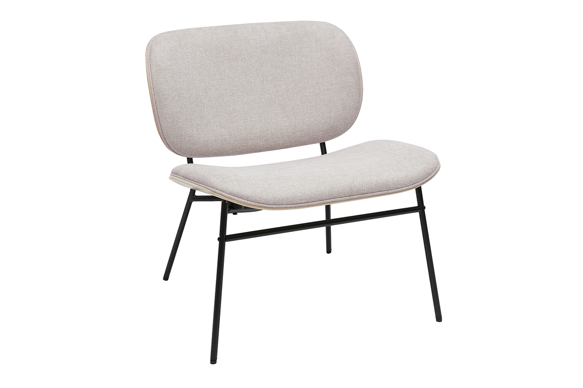 Fauteuil en tissu effet velours textur beige et mtal noir SHELBY