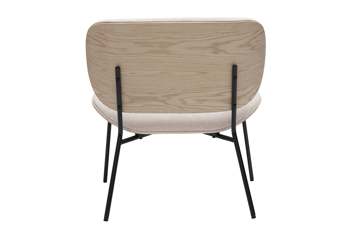 Fauteuil en tissu effet velours textur beige et mtal noir SHELBY