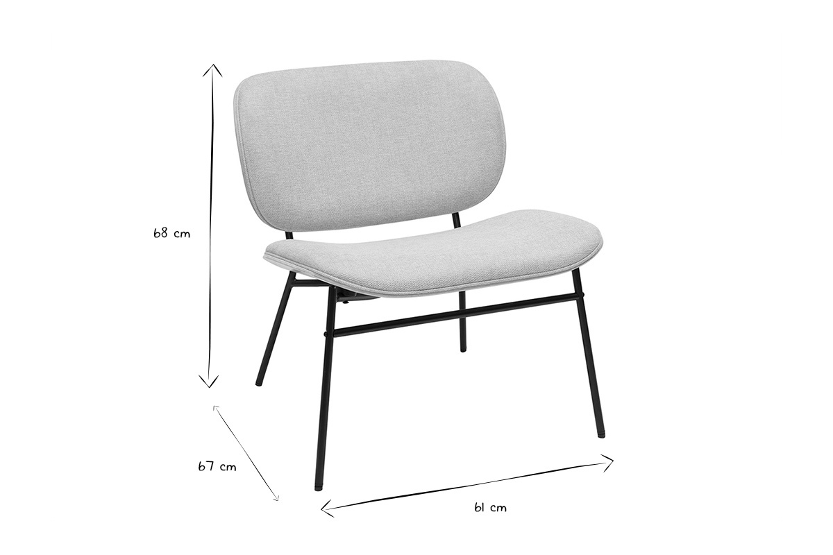 Fauteuil en tissu effet velours textur beige et mtal noir SHELBY