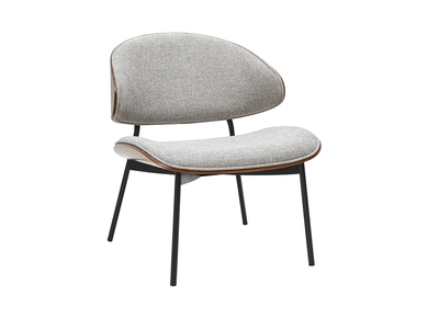 Fauteuil en tissu effet velours texturé gris, bois foncé et métal noir FABULO