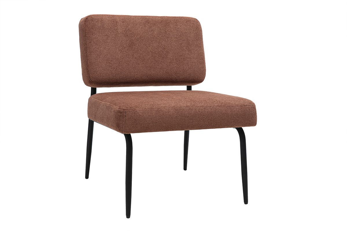 Fauteuil en tissu effet velours textur terre brle et mtal noir VEDANA