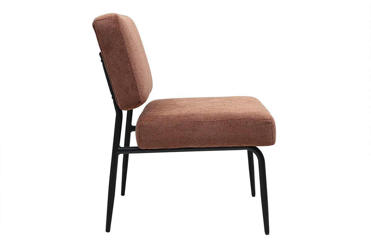 Fauteuil en tissu effet velours textur terre brle et mtal noir VEDANA