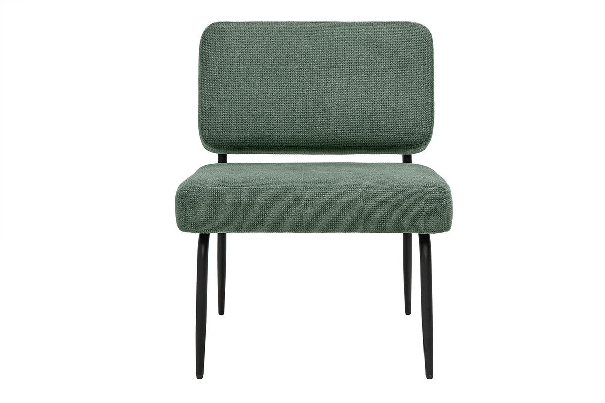 Fauteuil en tissu effet velours textur vert kaki et mtal noir VEDANA