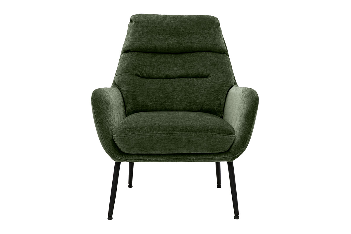 Fauteuil en tissu effet velours vert kaki et m�tal noir BENI