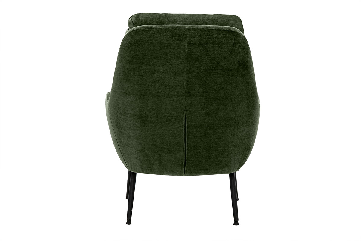 Fauteuil en tissu effet velours vert kaki et m�tal noir BENI