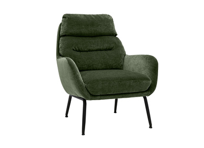 Fauteuil en tissu effet velours vert kaki et m&eacute;tal noir BENI