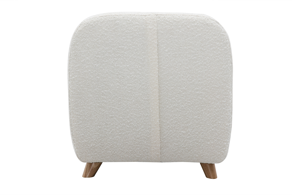 Fauteuil enfant scandinave en tissu effet laine boucle blanc et bois clair NORKID