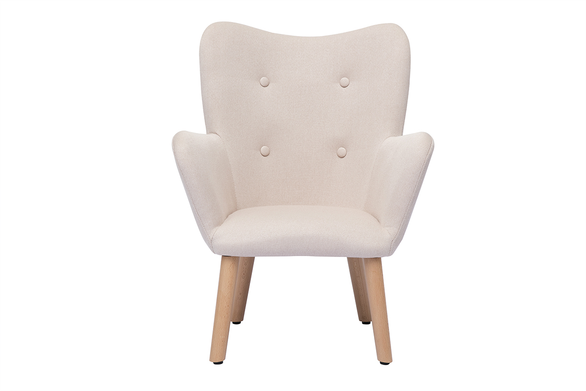 Fauteuil enfant scandinave en tissu rose poudr et bois clair BABY BRISTOL