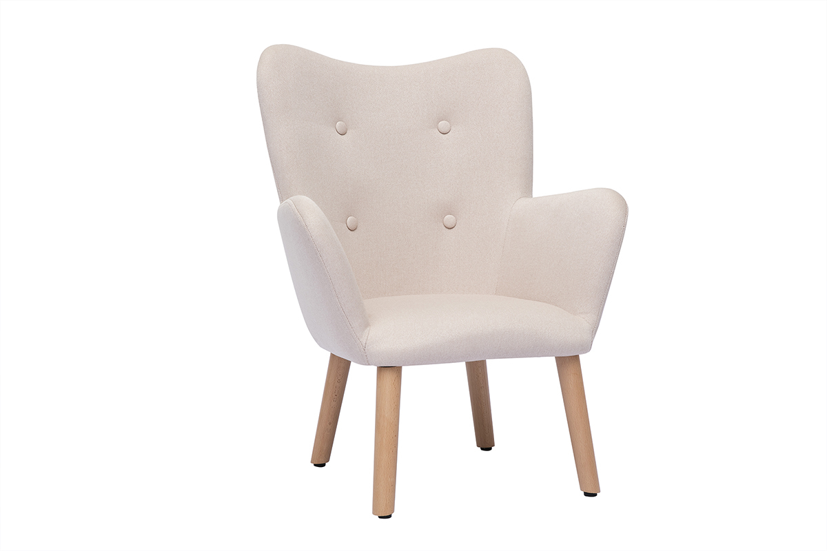 Fauteuil enfant scandinave en tissu rose poudr et bois clair BABY BRISTOL