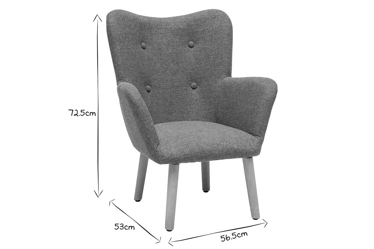 Fauteuil enfant scandinave en tissu vert de gris et bois clair BABY BRISTOL