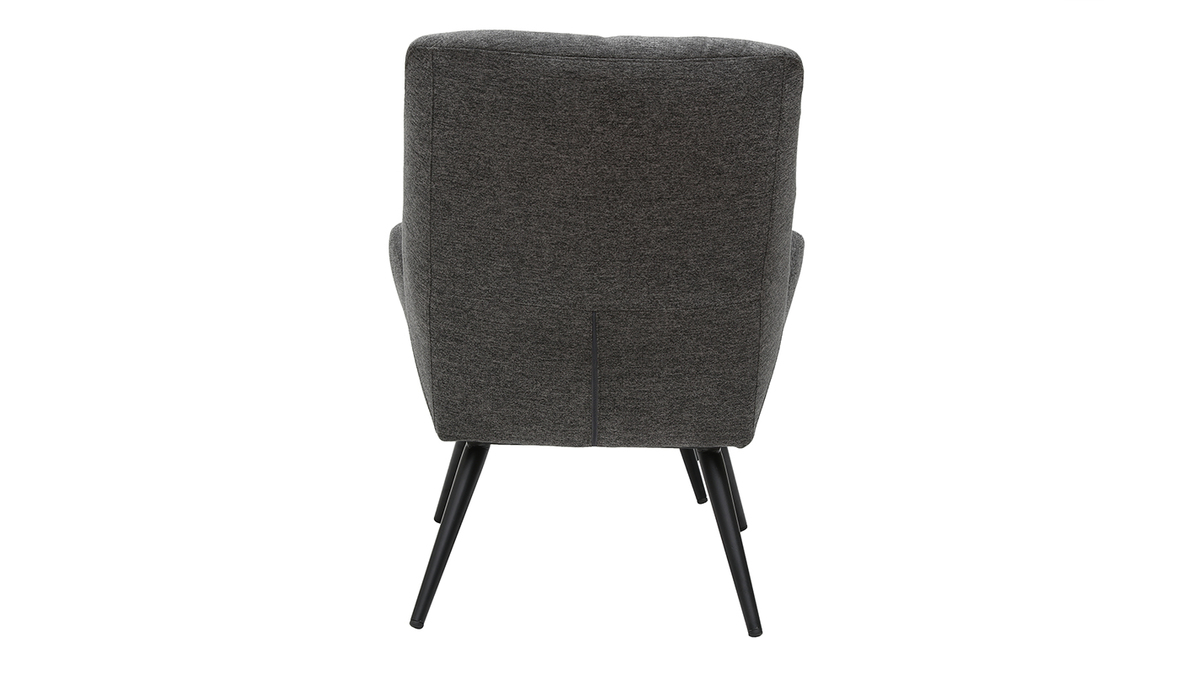 Fauteuil et repose-pieds design en tissu gris fonc et mtal noir ZOE