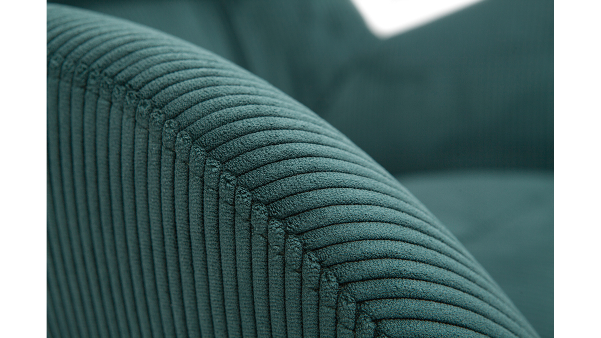Fauteuil et repose-pieds design en tissu velours ctel vert et mtal noir ZOE