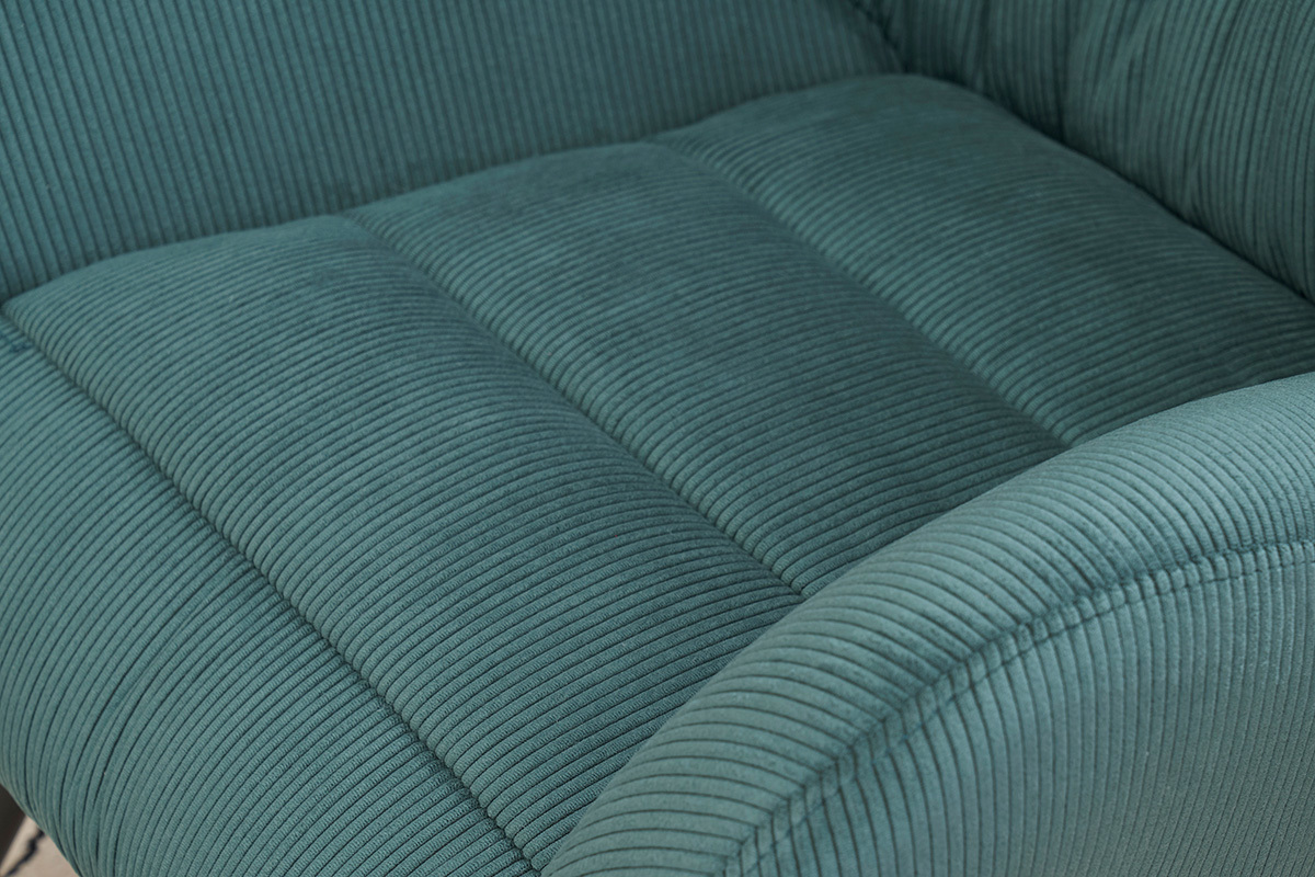 Fauteuil et repose-pieds design en tissu velours c�tel� vert et m�tal noir ZOE