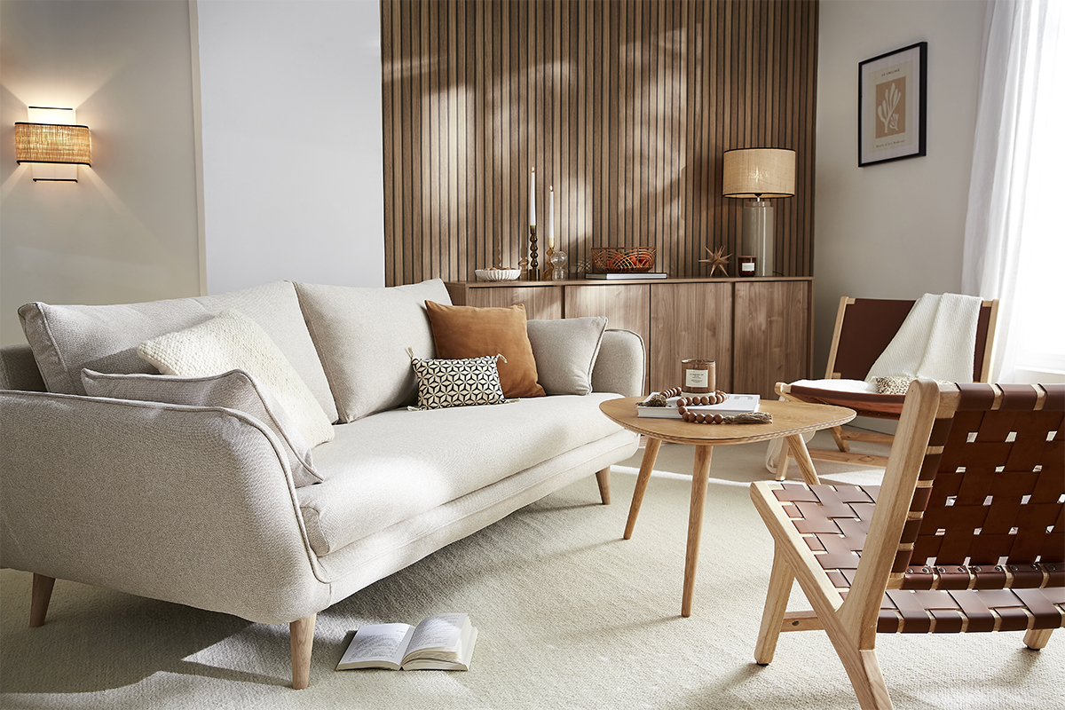 Fauteuil ethnique marron et bois clair BONDI